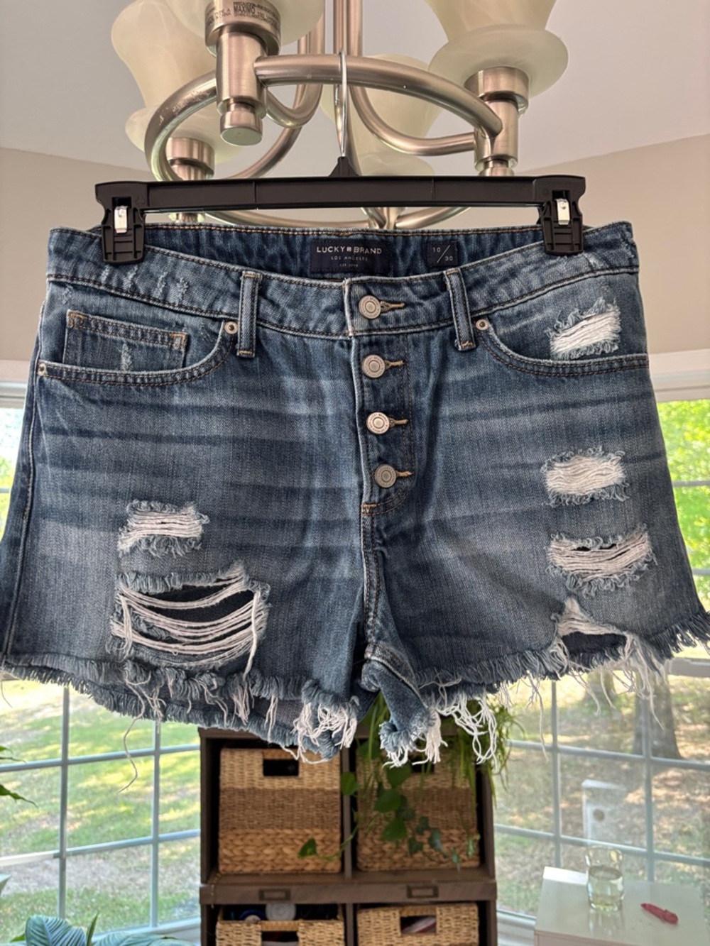 Lucky Brand Blue Distressed Button-Fly Denim Cutoff Shorts